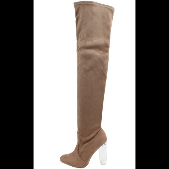 Shoes - Taupe Over the knee lucite clear heel boot